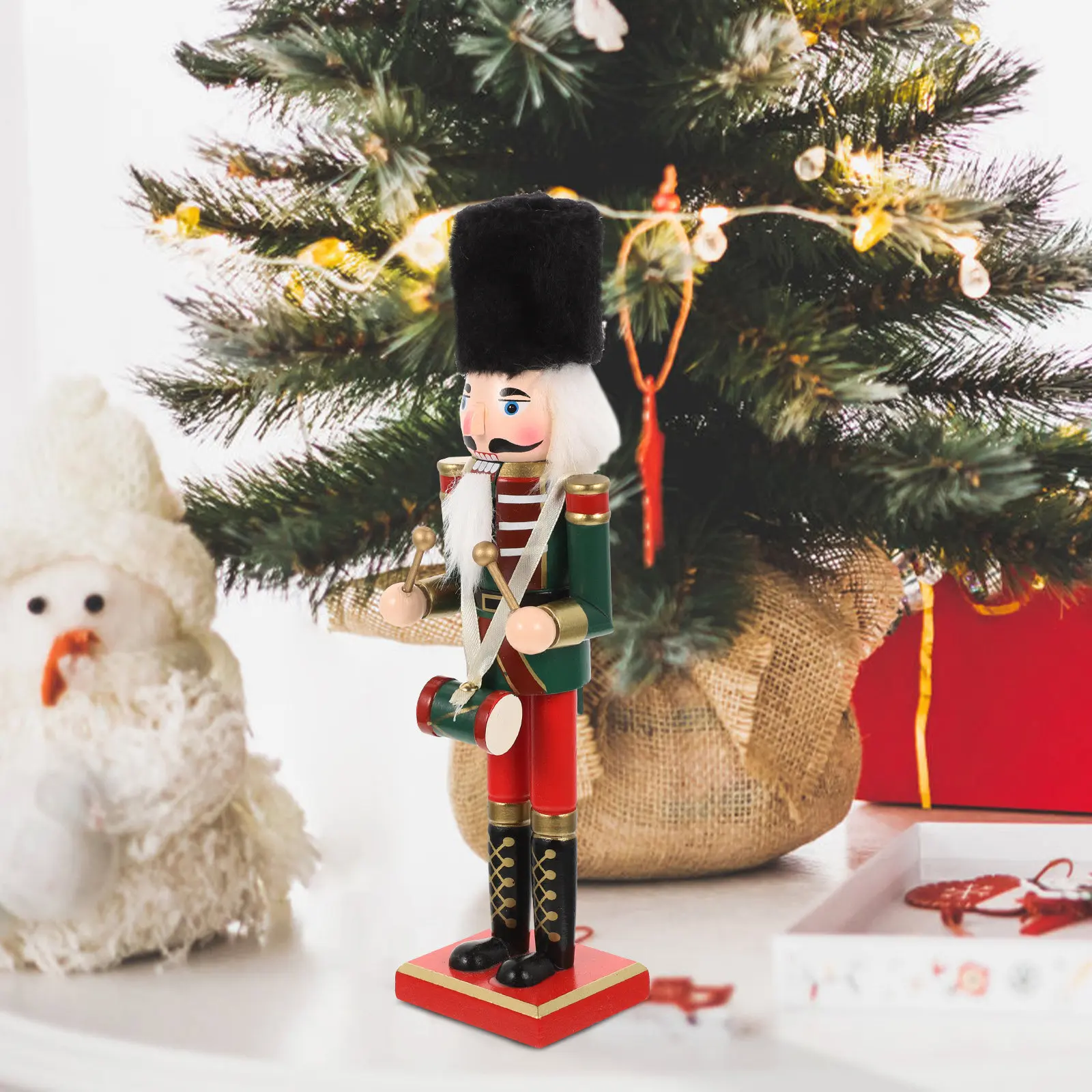 

Festival Nutcracker Ornament Handcrafted Wood Design with Opening Mouth for Christmas Decor Living Room Bedroom Desktop Gift