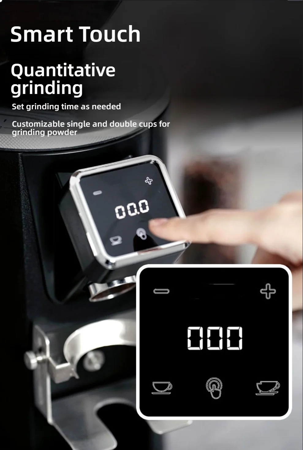 CAFOVO E174F مطحنة القهوة التجارية 74 مللي متر لدغ مسطح 500 واط لمطاعم المقهى سريع 4 جرام/ثانية طحن مع جرعات شاشة تعمل باللمس