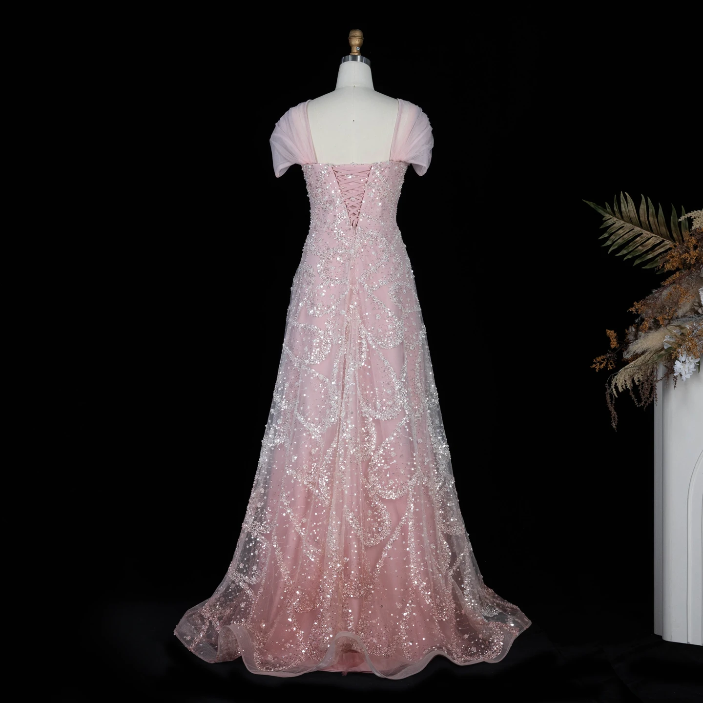 Sharon Said 2026 Neues Abendkleid in Farbverlauf Rosa mit Perlen, gedrehtem Neckholder, A-Linie, Dubai Arabisches Damen-Abendkleid SS709 Maßanfertigung – Detail 26