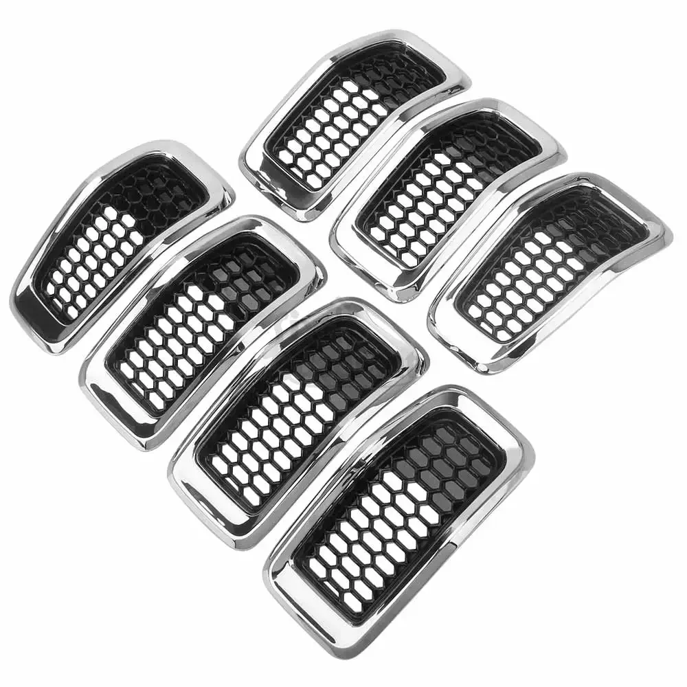 

Автомобильные аксессуары, 7 шт., глянцевая черная передняя решетка, вставка, накладка на решетку, сетчатый стиль 68303626AA, ABS для Jeep Cherokee 2014-2018