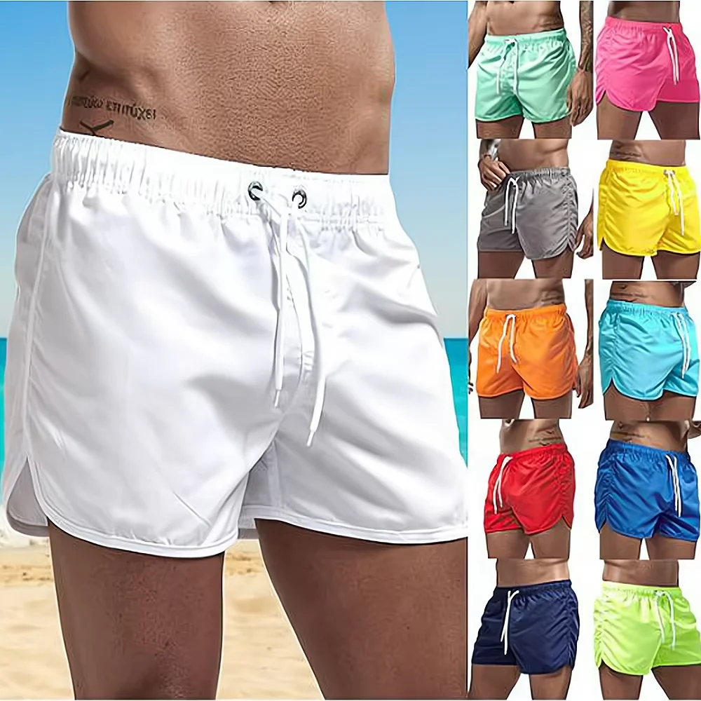 Hot Sales Mens Beach Shorts Summer Solid Color Quick Drying Man Swimwear Shorts Casual Quality Sweatpants Surf Swimming Shorts