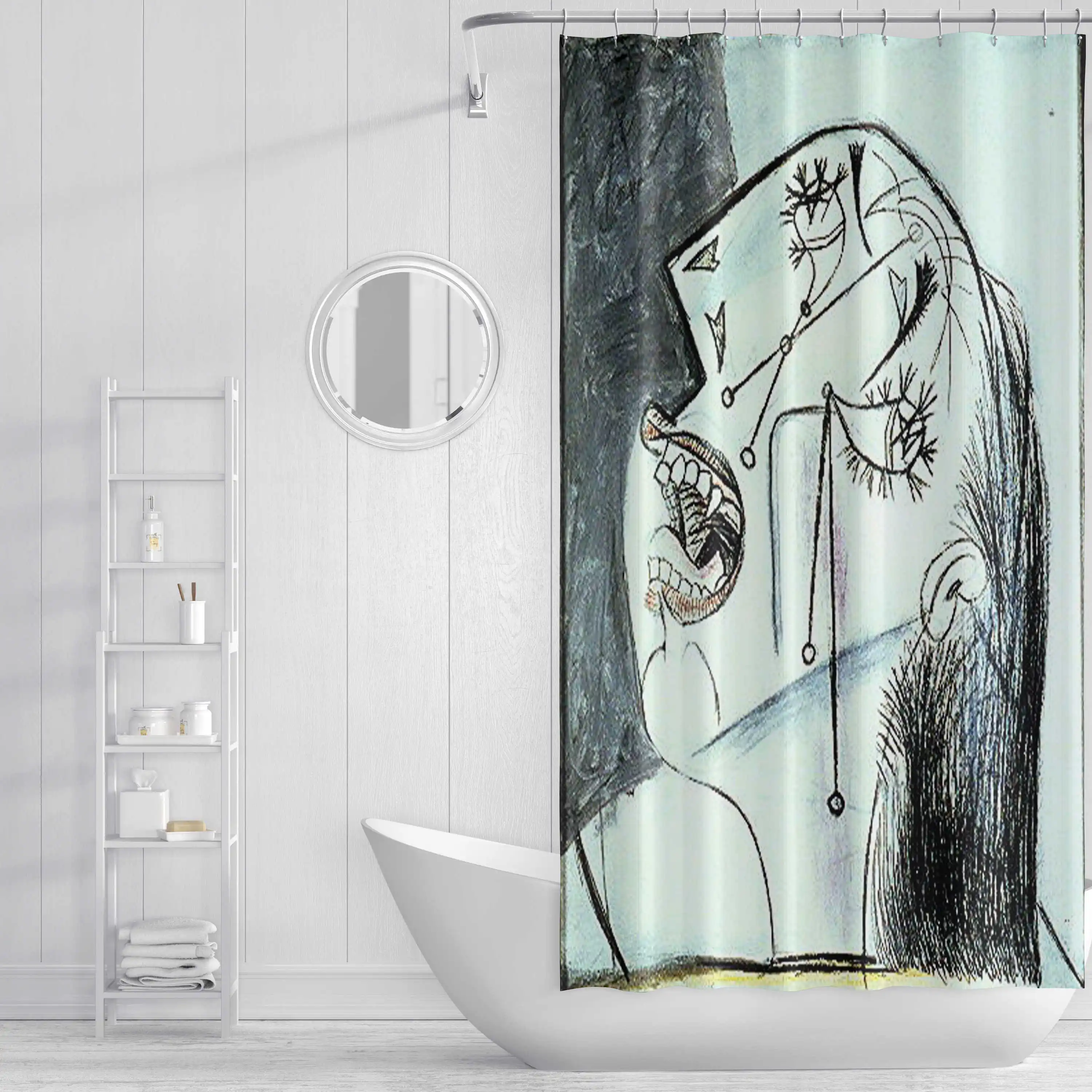 Sketch Portrait Shower Curtain Waterproof and Anti Mildew with Artistic Design