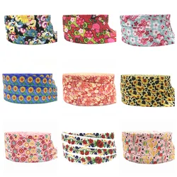 10Y 15MM Flowers Daisy Print Fold Over Elastic Flowers FOE Ribbon Headwear Party Gift Packing Sewing Home Decoration Wholesale