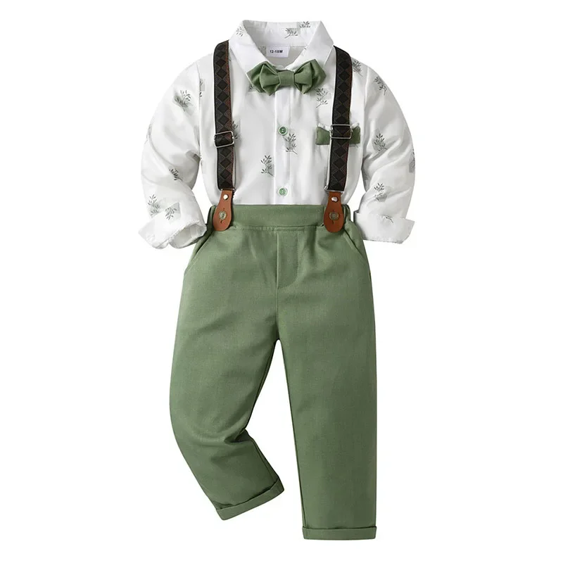 

Комплекты одежды для маленьких мальчиков, весенне-осенняя рубашка с длинными рукавами и бантом для мальчиков, брюки, комплекты из 2 предметов, детская одежда джентльмена, деловой костюм
