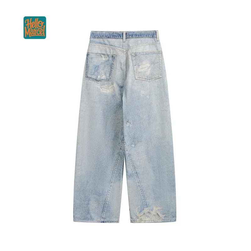 HELLOMARCEL EU US Size Luxury Quality Jean Pants Street Wear Autumn Oversize Old Distressed Men'S Washed Casual Jean Pants