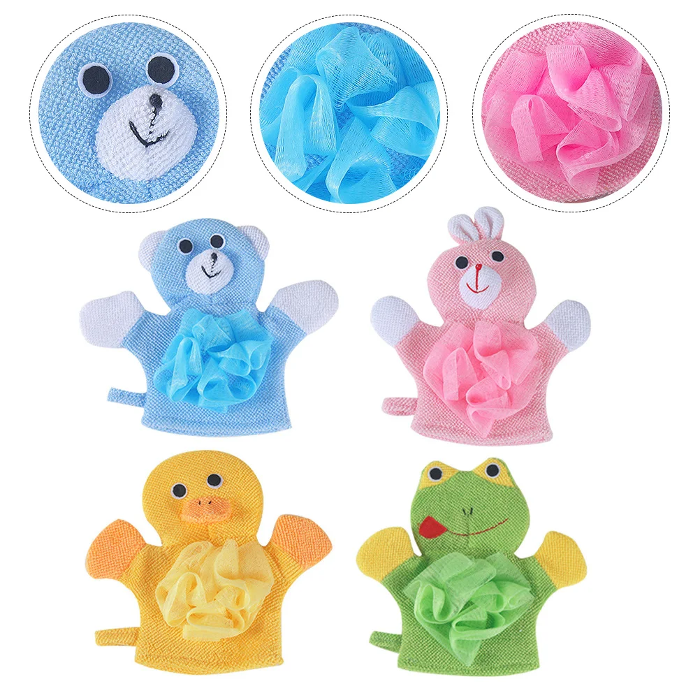 

4pcs Bath Gloves Dual Use Body Cleaning Bathing Wipe Back Scrubber Shower Mittens Exfoliating Glove For Neck Leg Arm