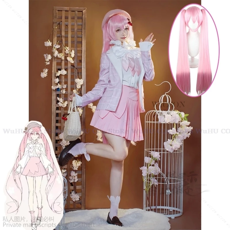 Anime Sakura Cosplay Vtuber Game Project Sekai Cos Women Cute Pink Spring Dress Mikuu Cosplay Costume Lolita Pink Wigs Halloween