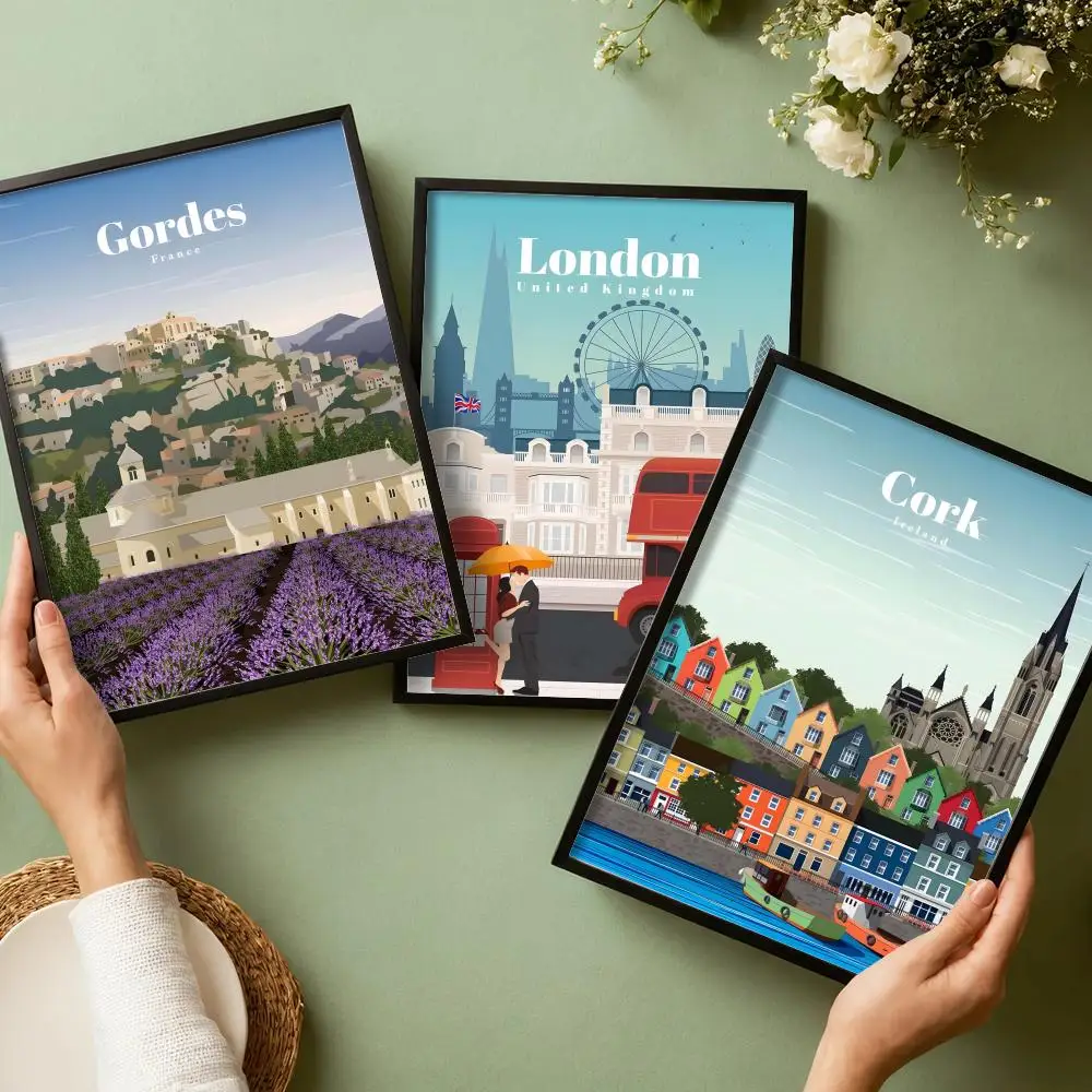 Amsterdam London Travel Poster Stickers HD Painting Self-Adhesive Art for Bedroom Living Room Home Decor Modern Wall Decals Gift