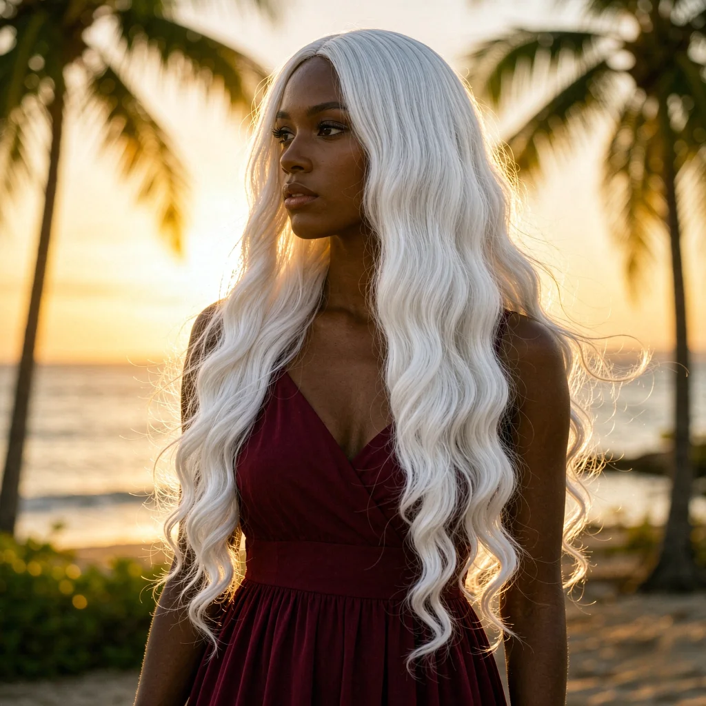 28 Inch White Long Body Wave Wig for Women, Heat Resistant Synthetic Fiber Fluffy Wavy Wig, Natural Looking Full Wig for Daily, Party, Cosplay, Halloween