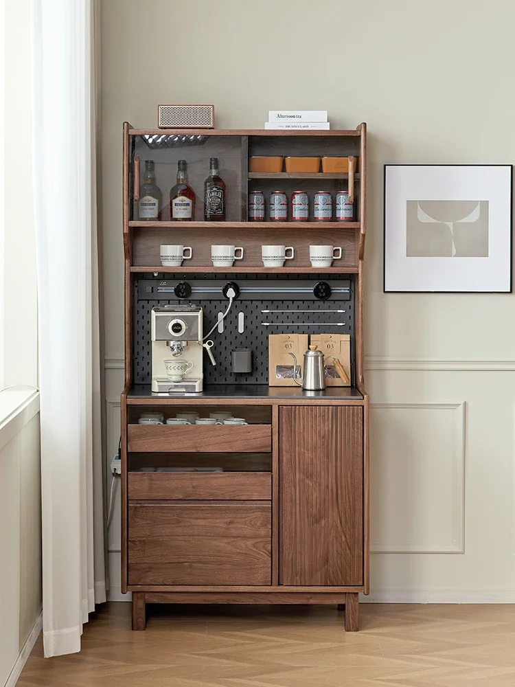 Black walnut rock slab dining side cabinet Small apartment household living room solid wood integrated locker