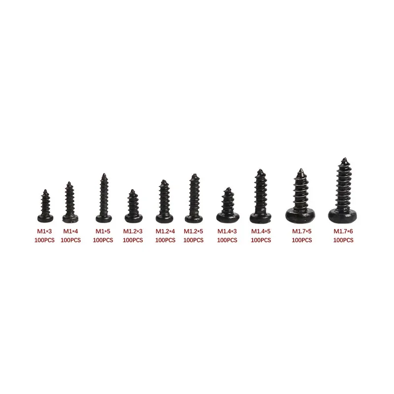 1000Pcs M1 M2 M1.4 M1.7 PA Phillips Head Micro Screws Round Head Self-tapping Electronic Small Wood Screws Assorted Kit