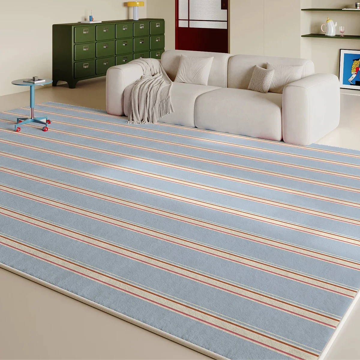 Living Room Floor Mats Striped Color Blocking Large Area Rug Bedroom Mat Foldable Machine Washable Non-slip Carpet Home Decorate
