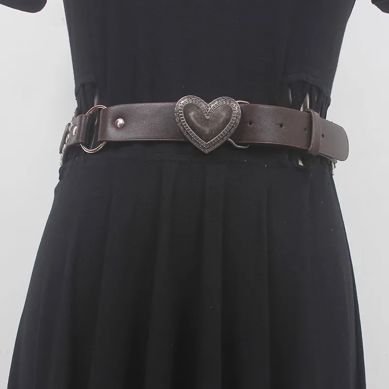 Women's Fashion PU Leather Heart Buckle Cummerbunds Female Dress Corsets Waistband Belts Decoration Wide Belt R522