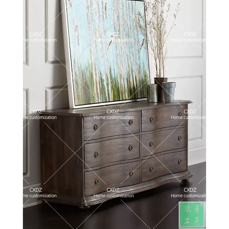 Neoclassical Solid Wood Walnut Black Foyer Cabinet Living Room Porch Storage Decorative Drawer Console Table Customizable
