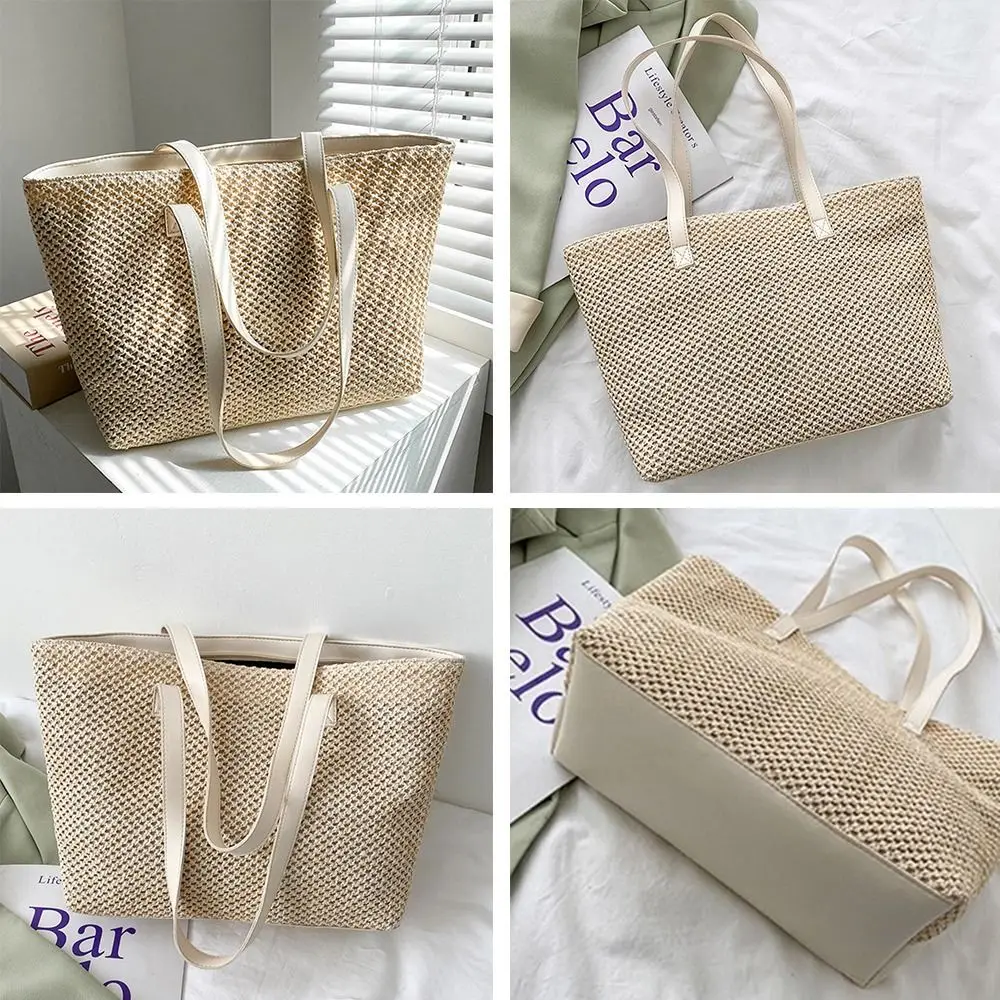 Summer Large Capacity Woven Casual Tote Bag Shopping Bag Straw Handbag Beach Straw Bag