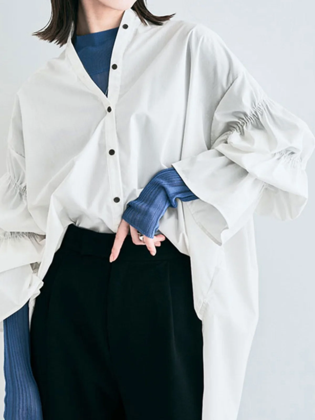 Blusa Solta com Fenda Lateral para Mulheres, Design Casual de Primavera e Outono, Mistura de Poliéster e Algodão