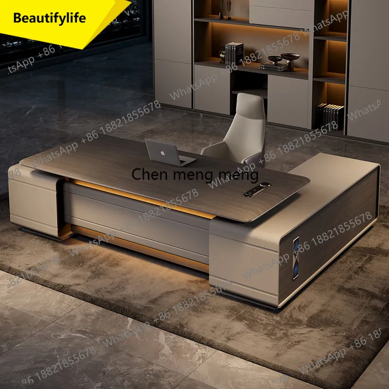 

a55 Легкий роскошный высококачественный итальянский президентский стол с текстурой дерева, большой представительский стол для руководителя офиса