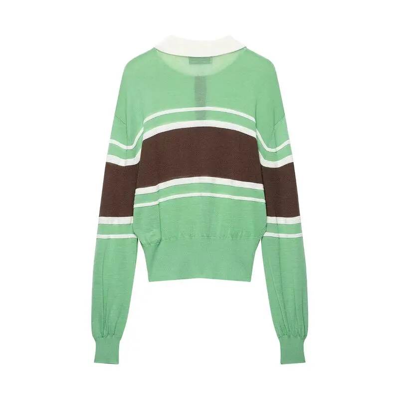 Women's Knitted Long Sleeve Color Block Striped  Shirt Casual Loose Fit Autumn New Arrival Fashion Elegant Style 2026