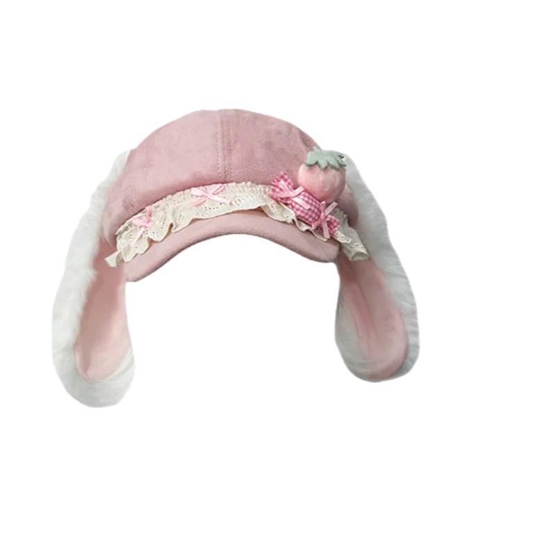 新しいオリジナル日本ロリータイチゴソフトキャンディ帽子 Y2K ガールサブカルチャーレースリボンベレー帽女性愛らしい八角形帽子