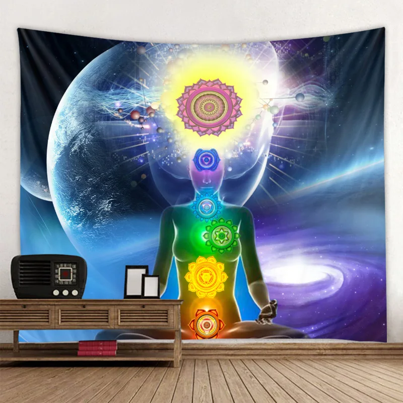 Indian Yoga Buddha Tapestry Meditation Fantasy Seven Chakra Tapestry Mandala Boho Hippie Witchcraft Psychedelic Home Decoration