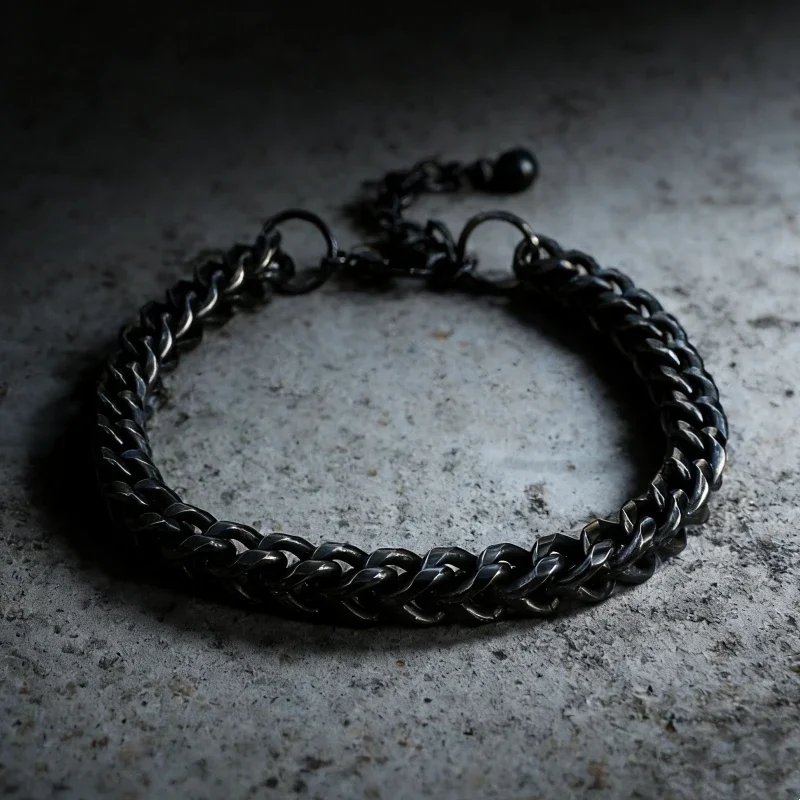 Stainless Steel Punk Motorcycle Bracelet for Men - Vintage Oxidized Black Chain Link, Unique Male Jewelry Accessories & Gift