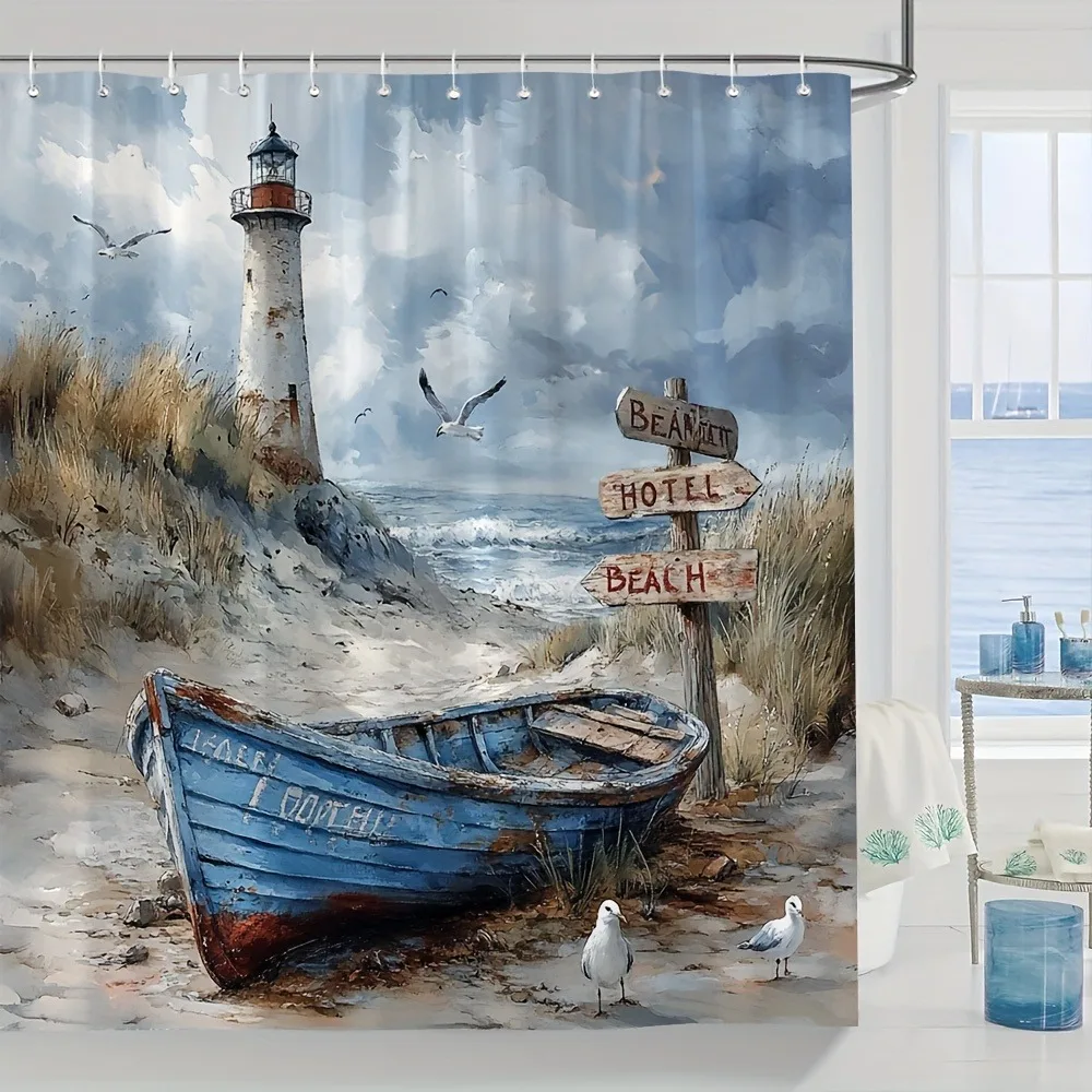 

Простая занавеска для душа «Маяк побережья», моющаяся грязеотталкивающая насадка для душа, водонепроницаемая полиэстеровая занавеска для ванны для домашнего декора