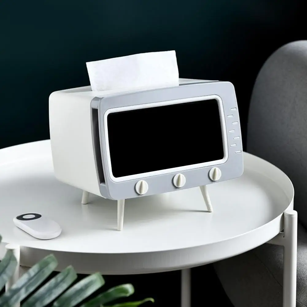 Napkin Holder TV Shaped Tissue Smartphone Holder Napkin Dispenser Phone Rack Box Kawaii Desktop TV Tissue Box Case Paper Tray