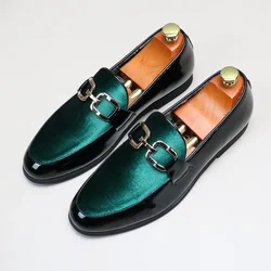 Zapatos informales de cuero para hombre, mocasines de retazos a la moda para fiesta y boda, planos ligeros y cómodos sin cordones para conducir