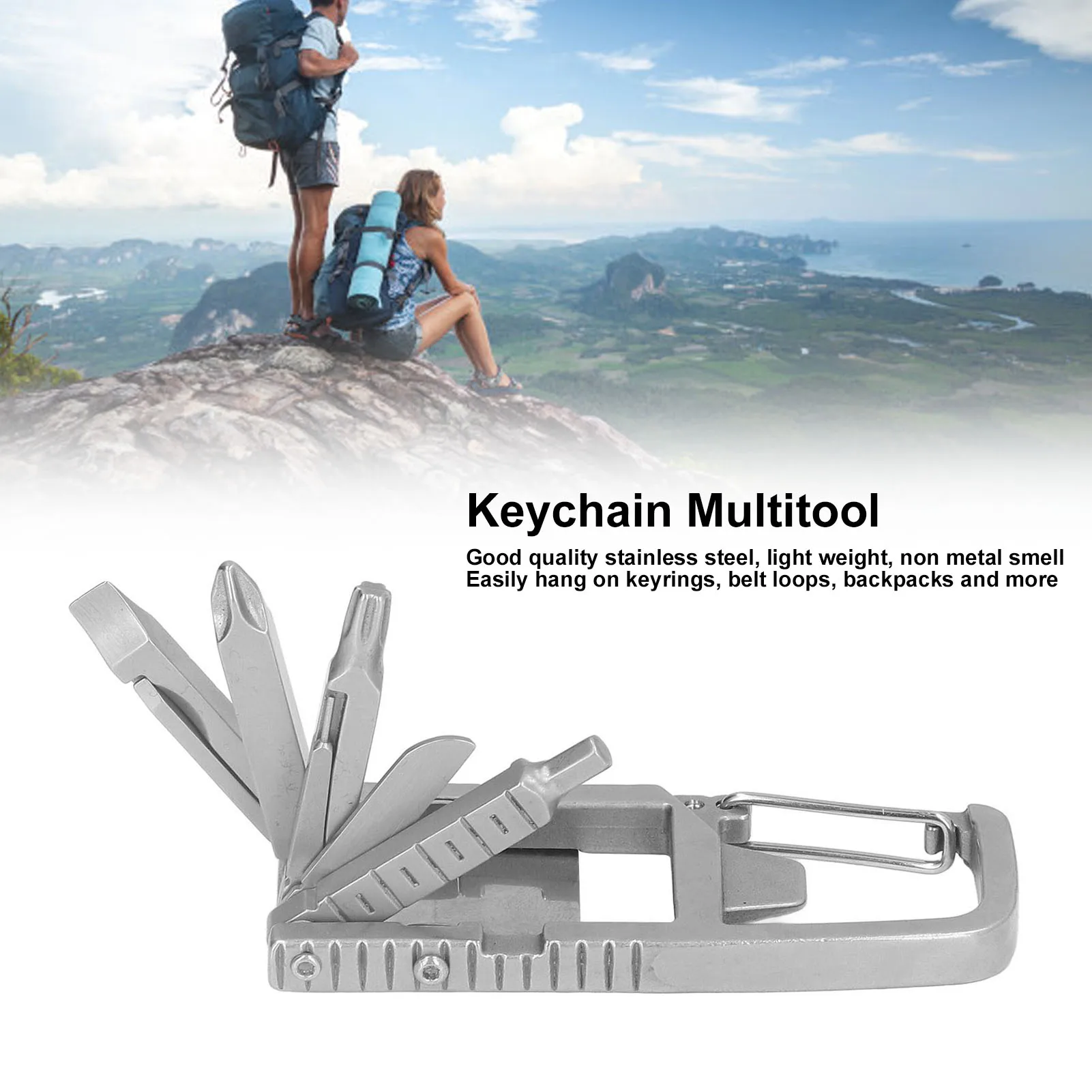 Folding Outdoor Tool Keychain Multitool 12 in 1 Folding Multi Tool Stainless Steel Outdoor Screwdriver Bit Keychain Multitool