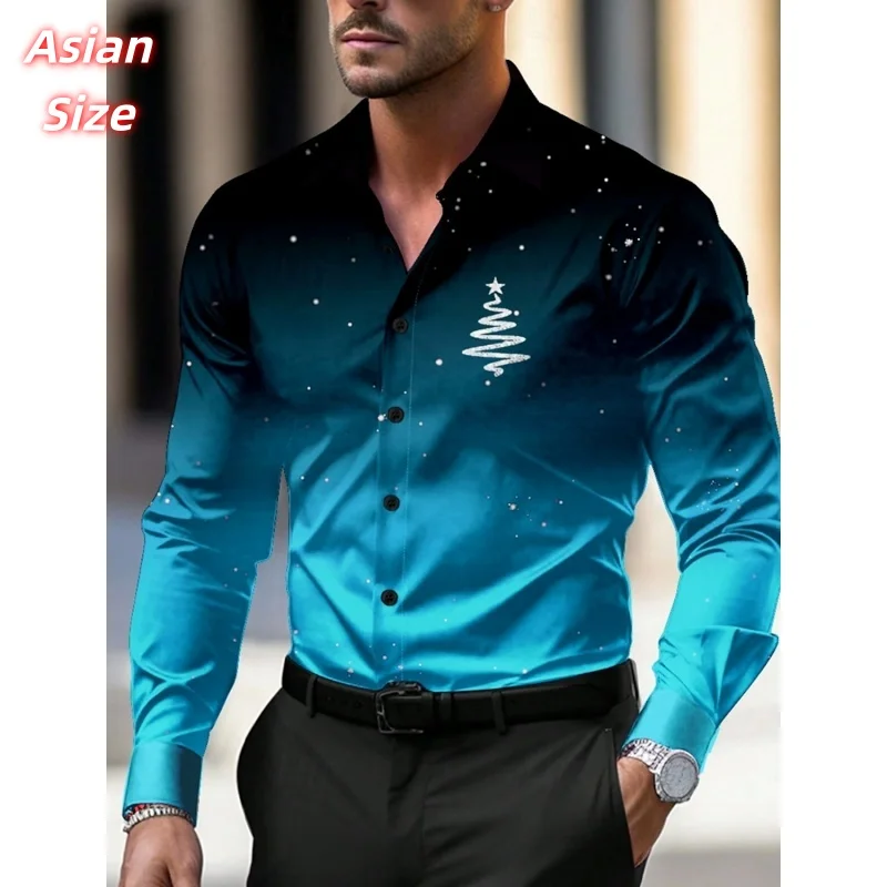 

Гавайские рубашки с узором рождественской елки для мужчин и женщин, рубашки Aloha с градиентом снега и 3D принтом, повседневные топы, свободная блузка с длинным рукавом