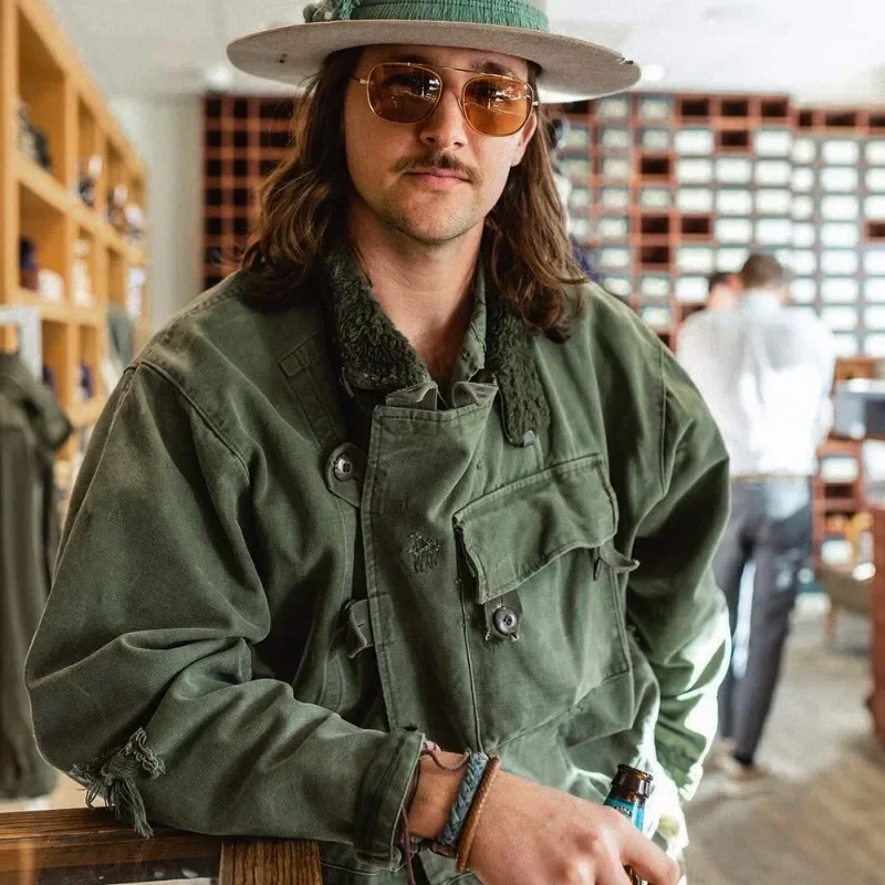 

Зеленые куртки-бомберы Maden в стиле ретро, несоответствующие косые пряжки, шведское мотоциклетное мужское хлопковое осенне-зимнее пальто AMEKAJI