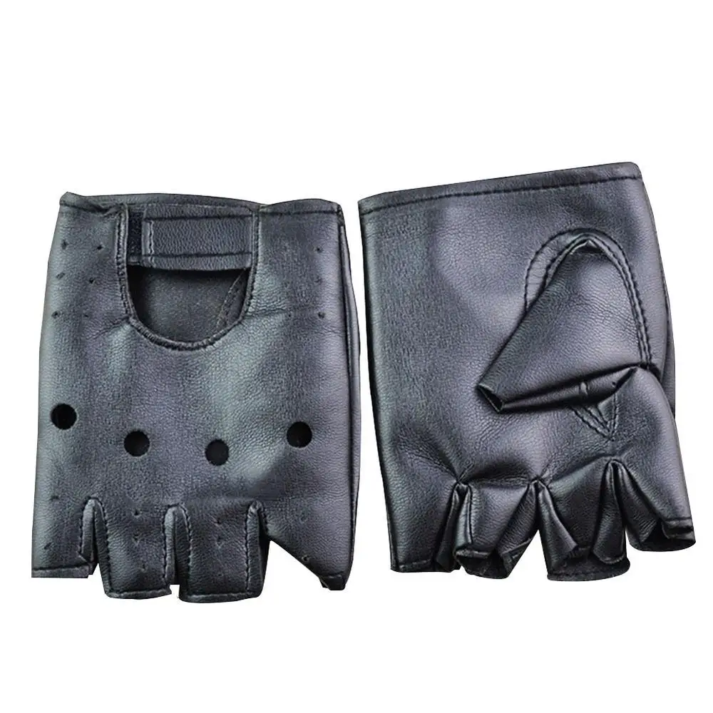AliExpress NONE 1 Pair Unisex Black Synthetic Leather Fingerless Gloves Solid Female Half Finger For Women Men Punk Motor Cycling Gloves
