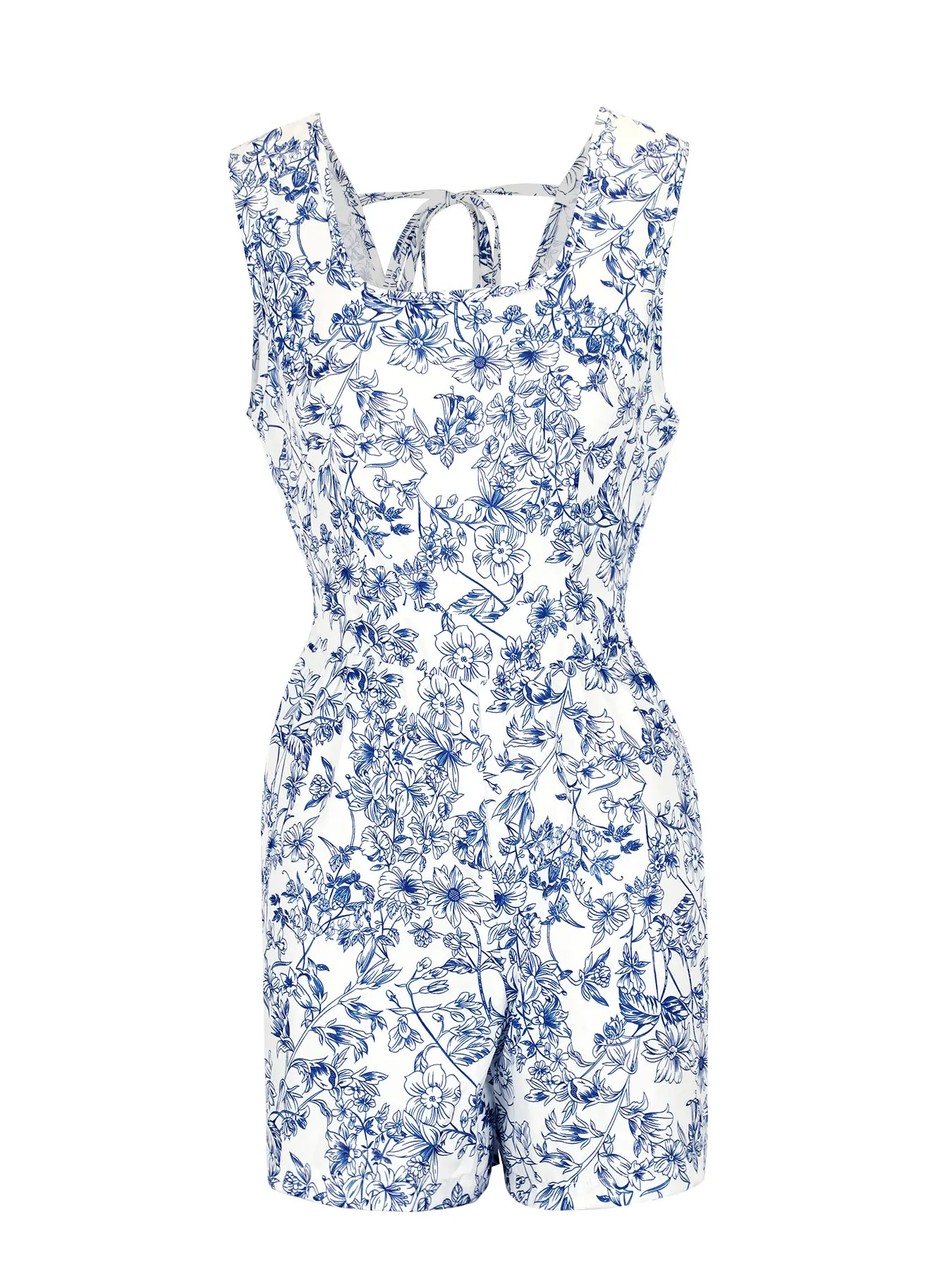 

AODEBIAO New Women's Rompers Summer Sleeveless Bandage Sexy Backless Slim Fashion Playsuits Women Casual Flowers Print Playsuits