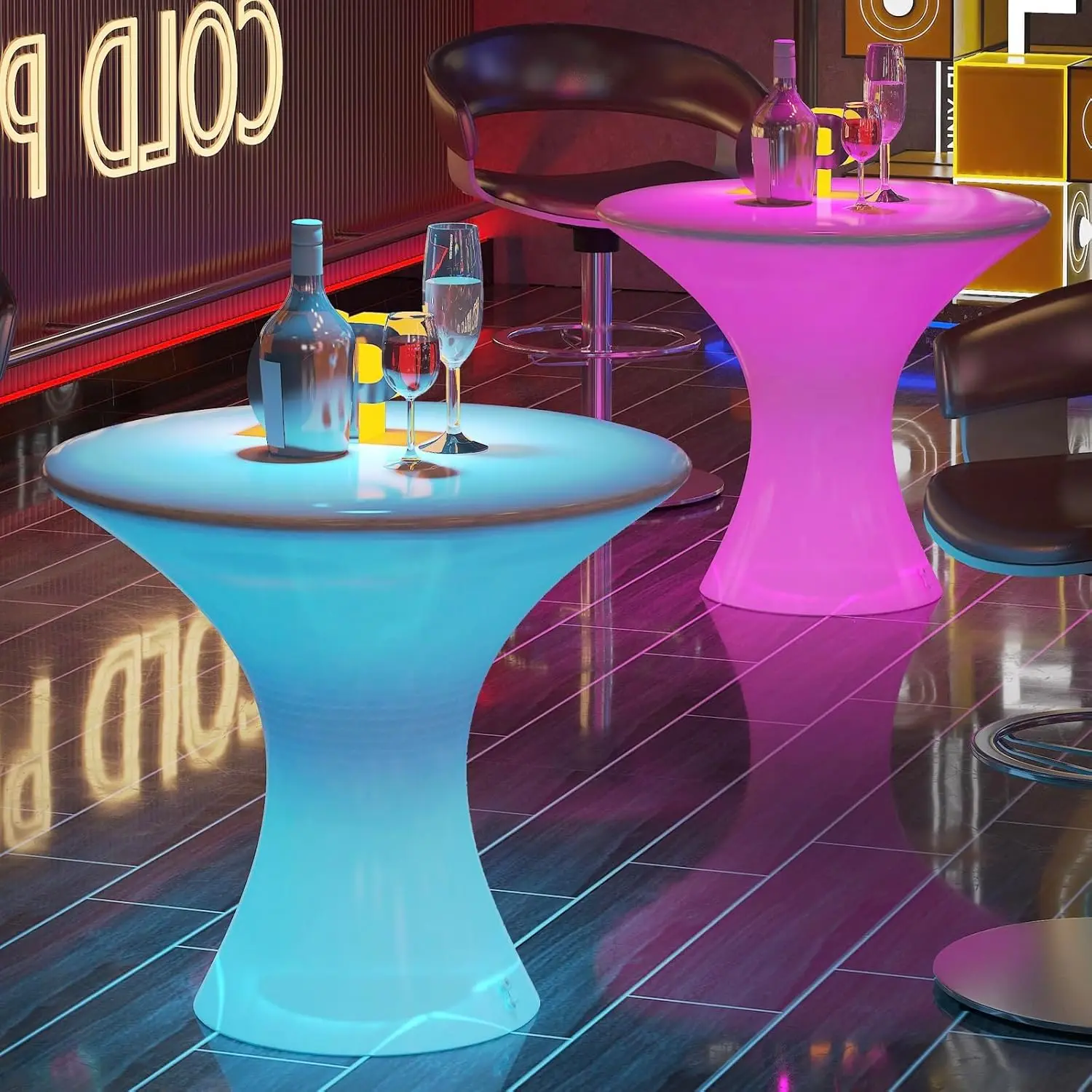 

30" Height LED Bar Table with 16 RGB Multi-Colored Lights, Rechargable Light Up Cocktail Tables with Remote Controls, Waterproof