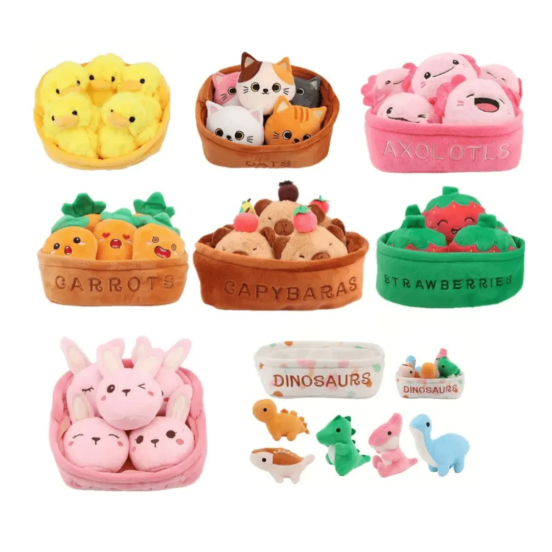 20cm Kawaii Cartoon A Basket of Yellow Ducks Plushie Plush Toy Stuffed Animal Toys Ducks Kids Cute Christmas Birthday Gifts