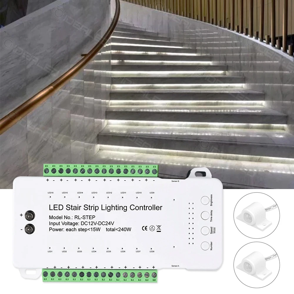 

Stair 16 Channel LED Controller Motion Sensor Light Strip Dimming Light Indoor DC12V-24V Smart Sensor Controller for Stair Light