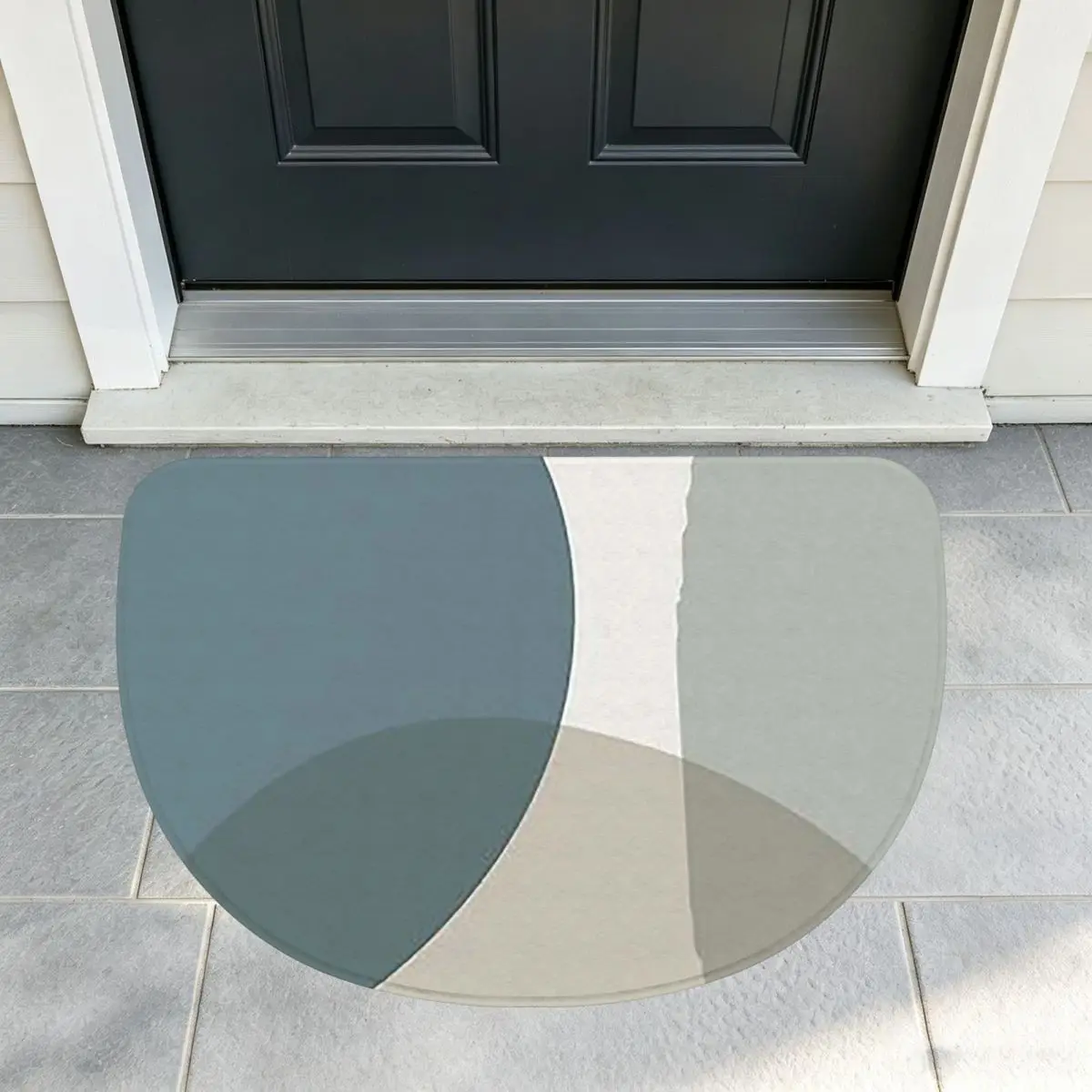 Mid Century Minimali Soft Flannel Half Round Doormat Non Slip Bathroom Mat Absorbent Floor Carpet for Laundry Room Bathroom