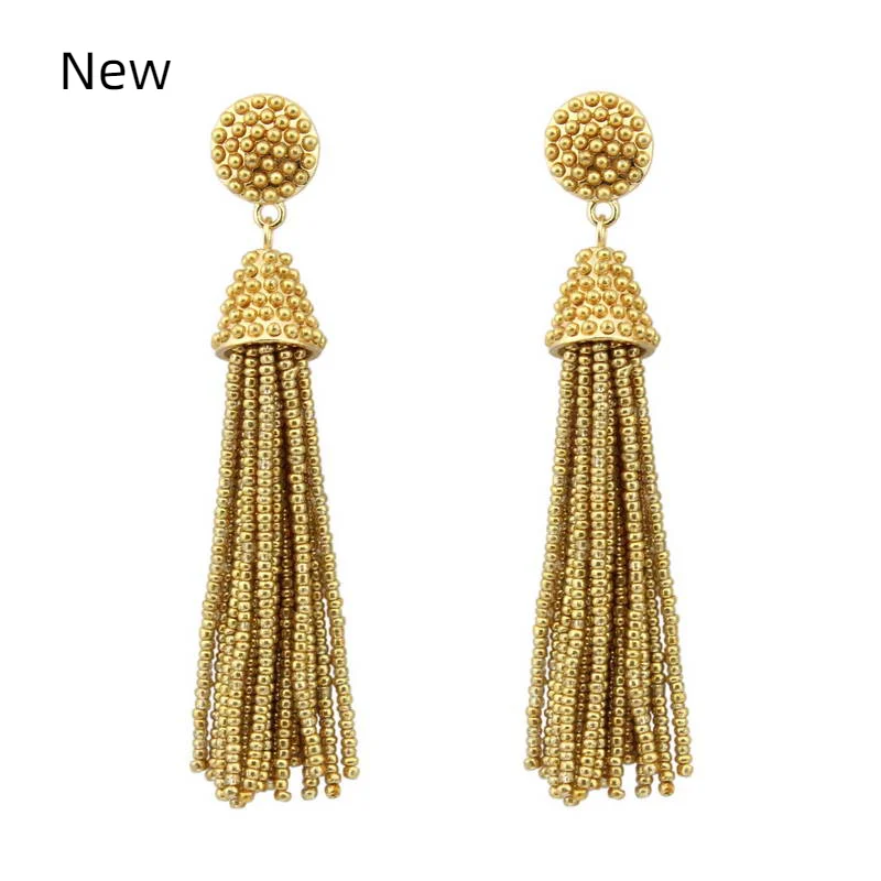 Seed Beads Tassel Earrings BOHO Handmade Pave Pears Tassel Dangle Drop Earrings