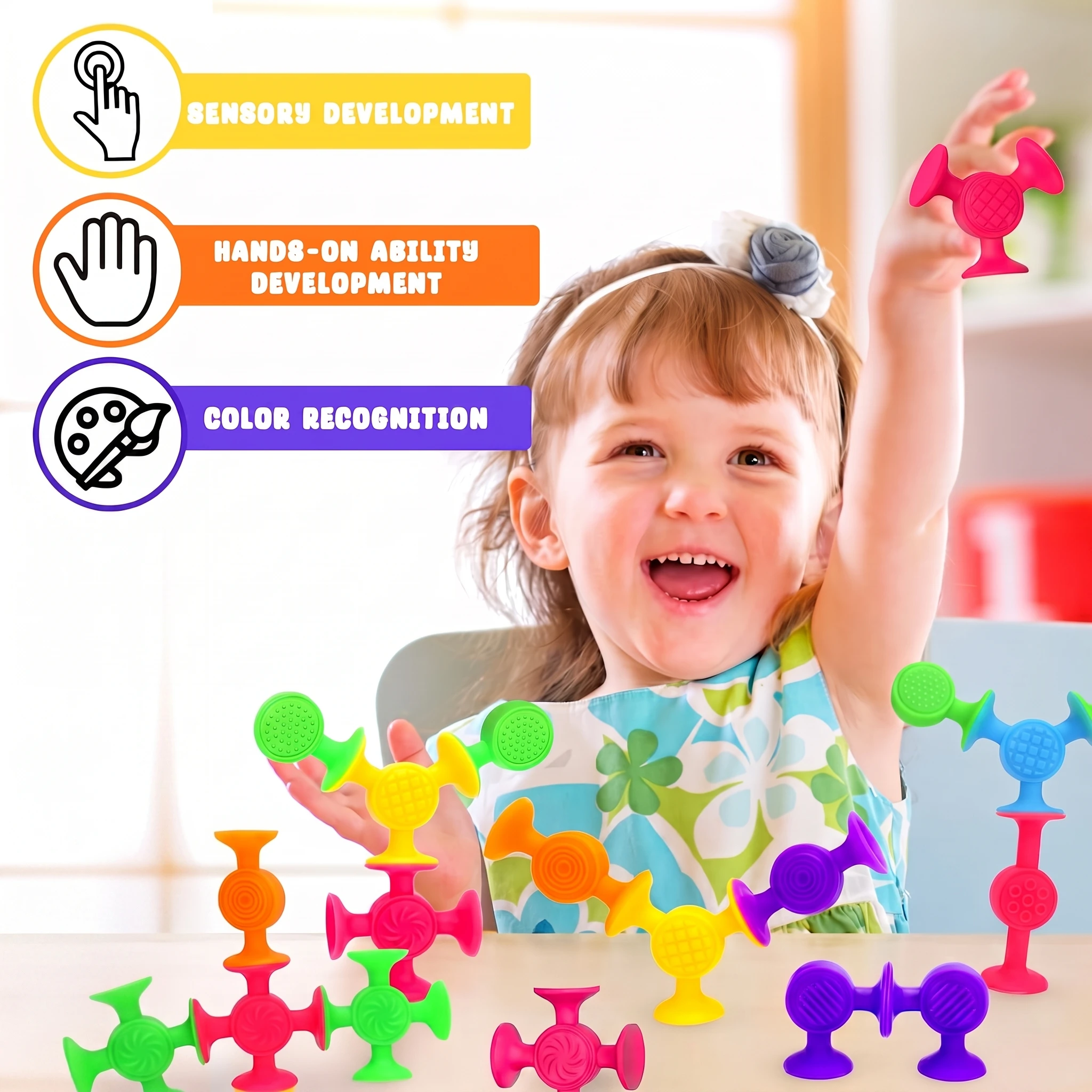 25 Peças de Brinquedos com Ventosas, Blocos de Construção de Silicone, Brinquedos Sensoriais para Banho para Crianças Pequenas, Jogos Educativos Montessori para Janela e Viagem, Presentes
