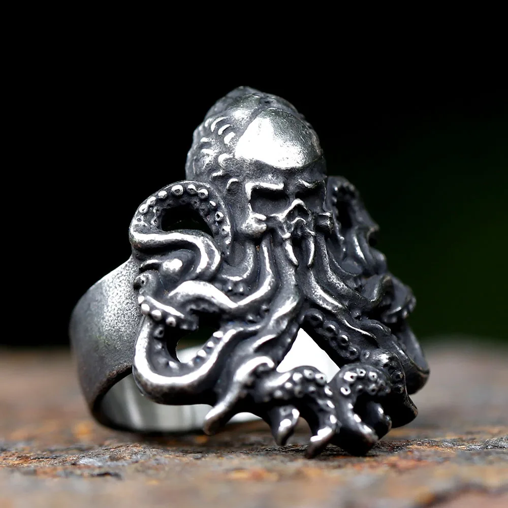 2023  Cool Mens Octopus Skull Ring 316L Stainless Steel Jewelry Seaman Rings for Men Puck Biker Jewelry Gifts free shipping