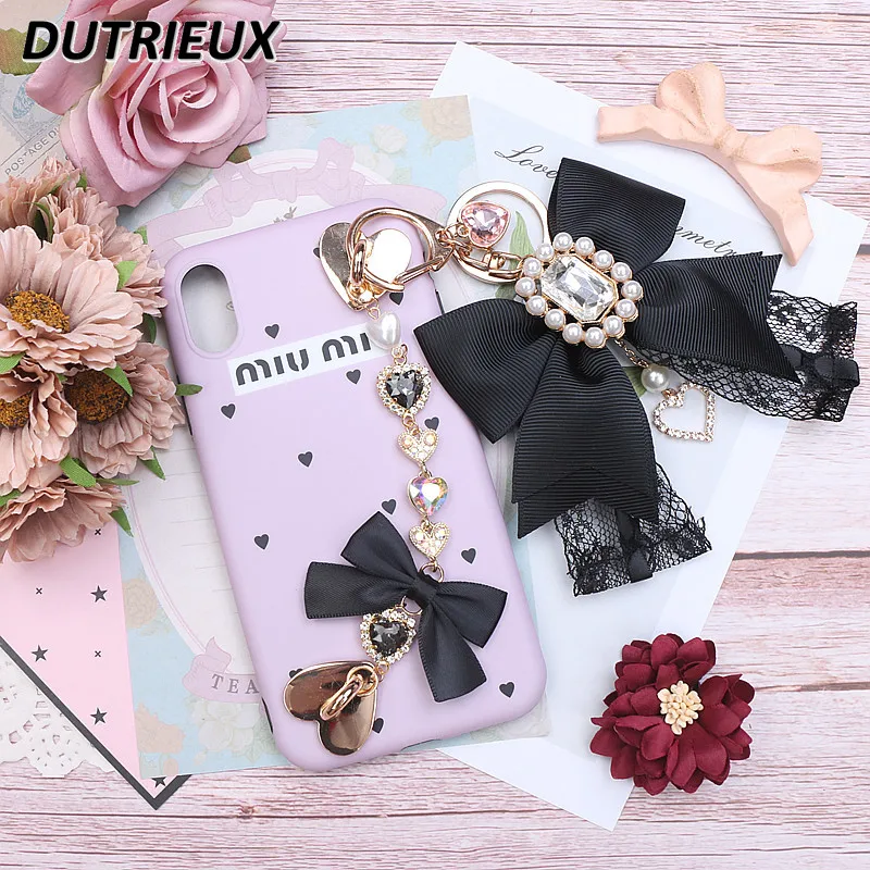 New Headwear Japanese Style Phone Keychain Sweet Cute Hair Accessories for Women Rhinestone Pearl Lace Jewelry Hairclip