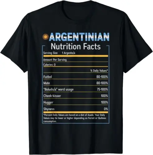 2025 nuevo modelo Argentina-Camiseta divertida de información nutricional argentina S-3XL