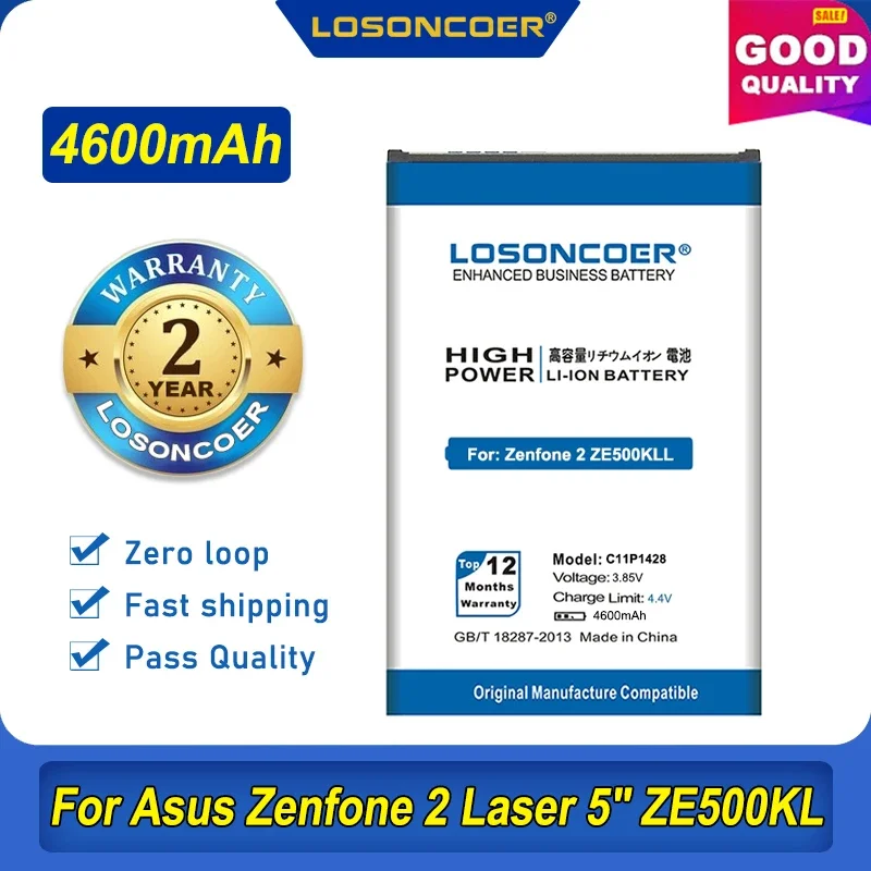 Batteria Originale 2070mAh Per Asus ZenFone 2 Laser ZE500KG E ZE500KL – 3.8V, Nero/argento