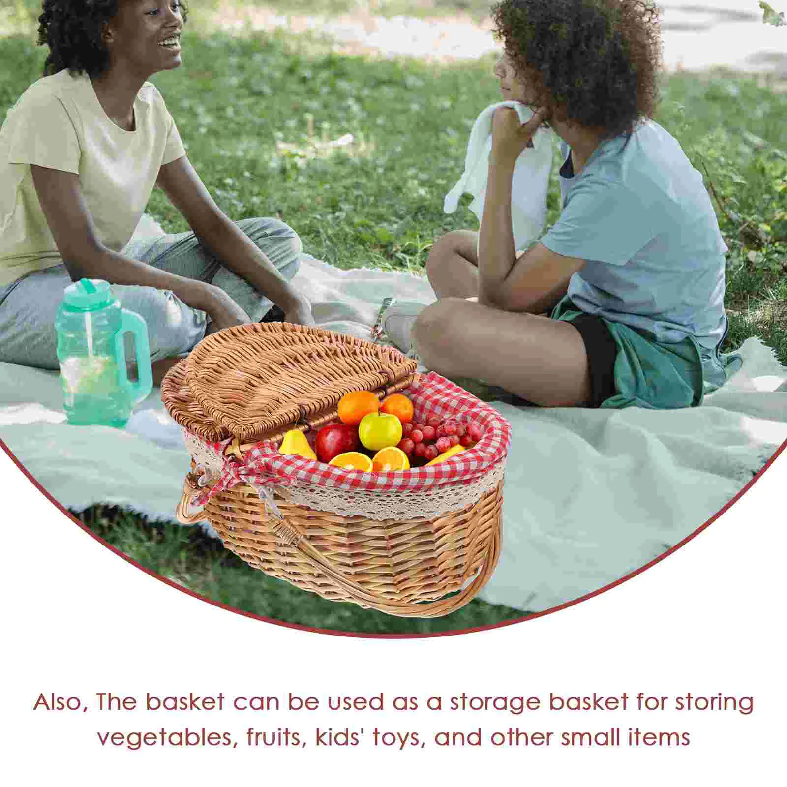  Rattan Picnic Basket Wicker Baskets Bulk Hamper with Lid Beach Woven Cloth Liners Travel view 3