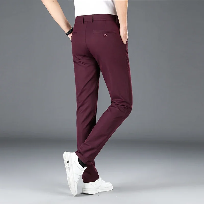 Spring New Men\'s Business Casual Pants Fashion Large Size Office Work Solid Color Male Brand Black Burgundy Khaki Trousers 38 40