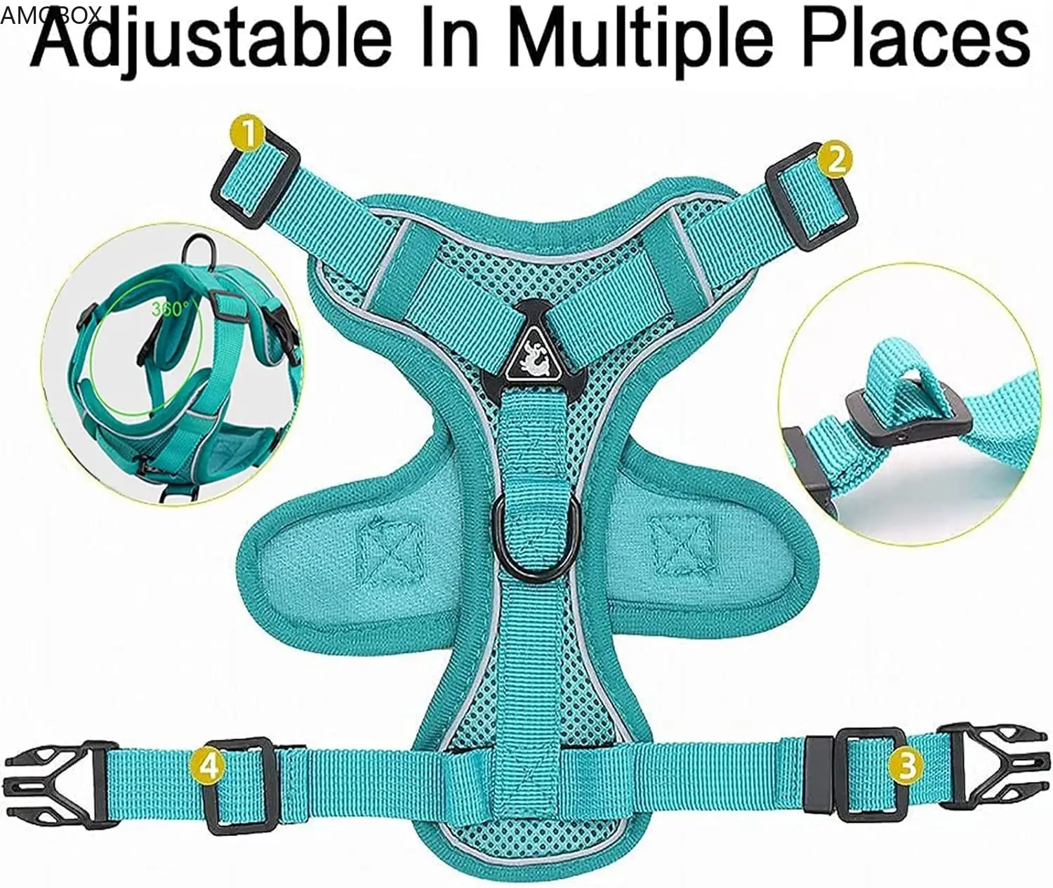 AMOBOX-Front Clip Dog Vest, Pull Dog Harness Set,Soft Mesh, Reflective, Breathable, Adjustable, Training for Small Dog, Big Cat