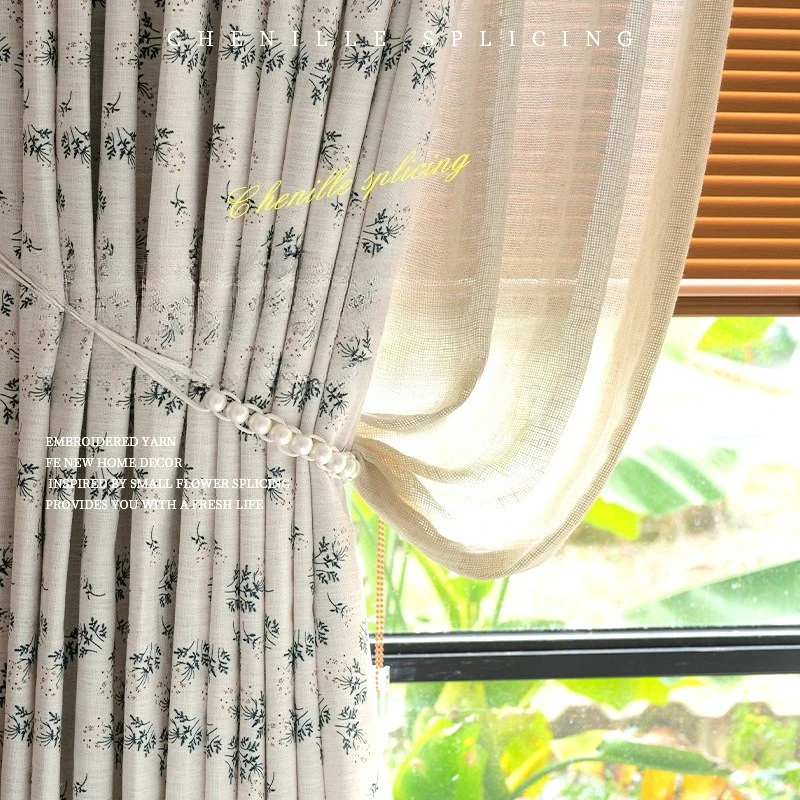 Custom Size Cotton and Linen Small Floral Print Curtains Light-impermeable  for Living Dining Room Bedroom Balcony Curtain Decor