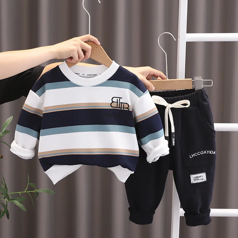 Toddler Christmas Outfit 2023 Korean Casual Striped Long Sleeve T-shirts and Pants 2PCS Baby Boy Clothes 12 to 18 Months Sets