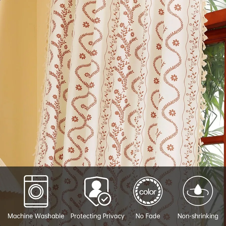 بوهو مزرعة الستائر لغرفة المعيشة 2 لوحات الكتان الأزهار الخريف الستائر 84 بوصة طويلة الخصوصية البلد الكرمة نمط غرفة نوم #6