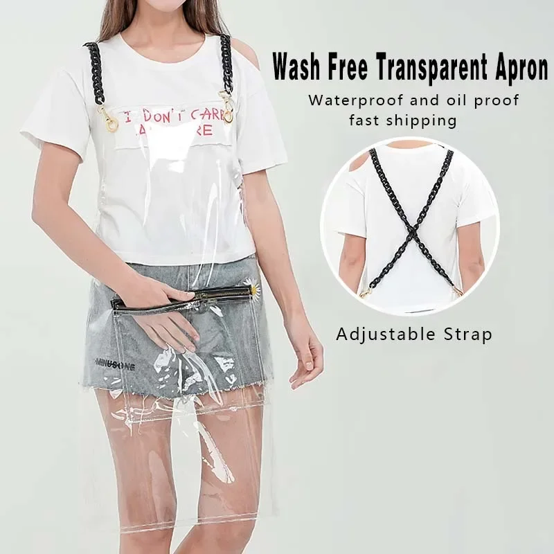 Fashion Transparent Waterproof Anti-Corrosion Colorful Metal Chain Strap Barber Man Woman Beauty Nail Salon Zipper Pocket Apron